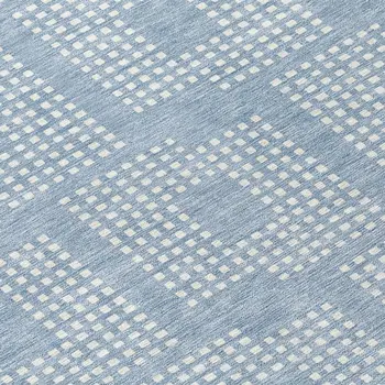 8' Sky Blue And Ivory Round Geometric Washable Indoor Outdoor Area Rug