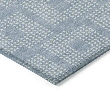 9' X 12' Sky Blue And Ivory Geometric Washable Indoor Outdoor Area Rug