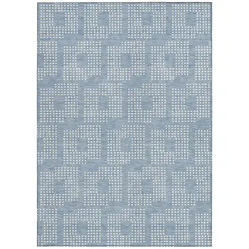 10' X 14' Sky Blue And Ivory Geometric Washable Indoor Outdoor Area Rug