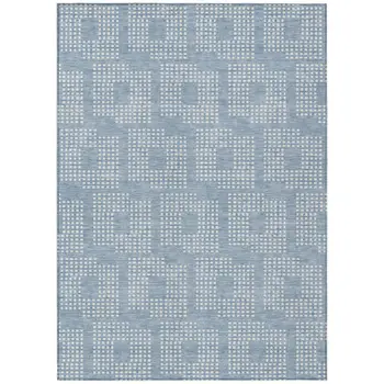 10' X 14' Sky Blue And Ivory Geometric Washable Indoor Outdoor Area Rug