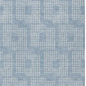 10' X 14' Sky Blue And Ivory Geometric Washable Indoor Outdoor Area Rug