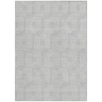 3' X 5' Silver And Ivory Geometric Washable Indoor Outdoor Area Rug
