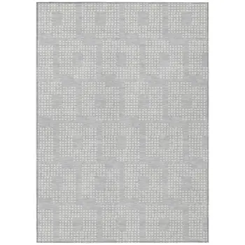 3' X 5' Silver And Ivory Geometric Washable Indoor Outdoor Area Rug