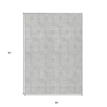 5' X 8' Silver And Ivory Geometric Washable Indoor Outdoor Area Rug