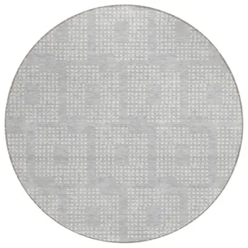 8' Silver And Ivory Round Geometric Washable Indoor Outdoor Area Rug