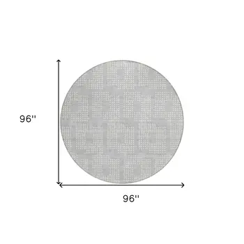 8' Silver And Ivory Round Geometric Washable Indoor Outdoor Area Rug