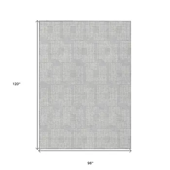 8' X 10' Silver And Ivory Geometric Washable Indoor Outdoor Area Rug