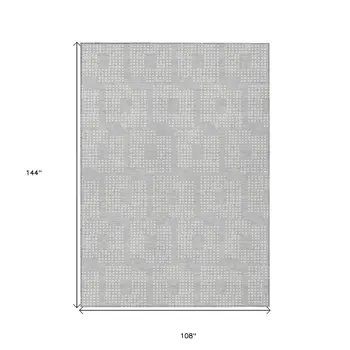 9' X 12' Silver And Ivory Geometric Washable Indoor Outdoor Area Rug
