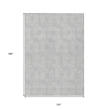 10' X 14' Silver And Ivory Geometric Washable Indoor Outdoor Area Rug