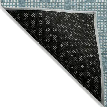 5' X 8' Teal Blue And Ivory Geometric Washable Indoor Outdoor Area Rug