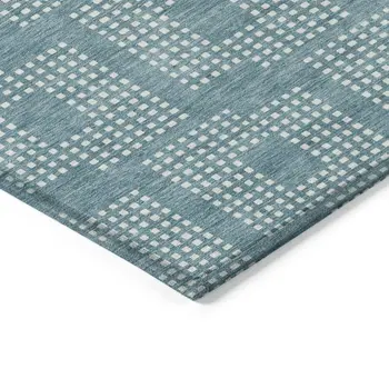 5' X 8' Teal Blue And Ivory Geometric Washable Indoor Outdoor Area Rug