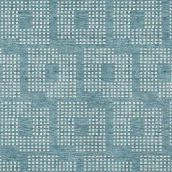 5' X 8' Teal Blue And Ivory Geometric Washable Indoor Outdoor Area Rug