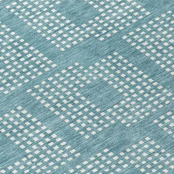 8' Teal Blue And Ivory Round Geometric Washable Indoor Outdoor Area Rug
