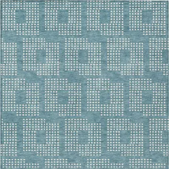 8' X 10' Teal Blue And Ivory Geometric Washable Indoor Outdoor Area Rug