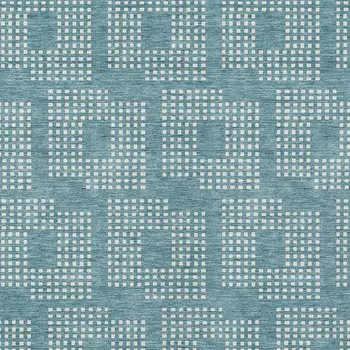 10' X 14' Teal Blue And Ivory Geometric Washable Indoor Outdoor Area Rug
