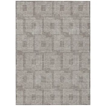 5' X 8' Taupe And Ivory Geometric Washable Indoor Outdoor Area Rug