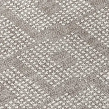 8' Taupe And Ivory Round Geometric Washable Indoor Outdoor Area Rug