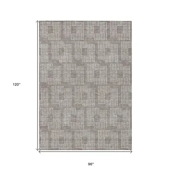 8' X 10' Taupe And Ivory Geometric Washable Indoor Outdoor Area Rug