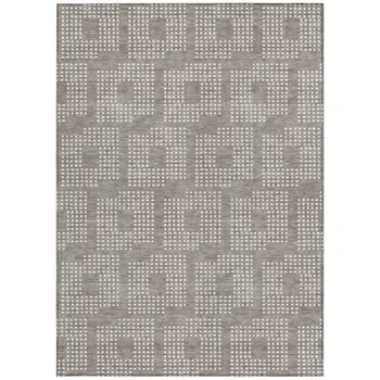 9' X 12' Taupe And Ivory Geometric Washable Indoor Outdoor Area Rug