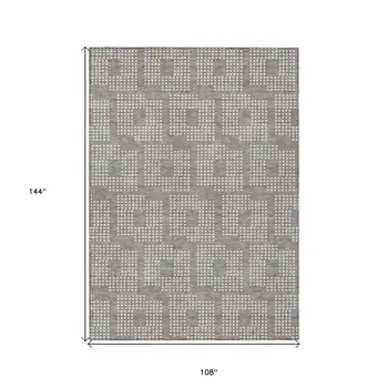 9' X 12' Taupe And Ivory Geometric Washable Indoor Outdoor Area Rug