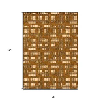 3' X 5' Terra Cotta And Ivory Geometric Washable Indoor Outdoor Area Rug