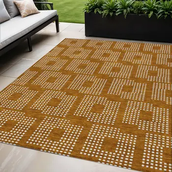 5' X 8' Terra Cotta And Ivory Geometric Washable Indoor Outdoor Area Rug