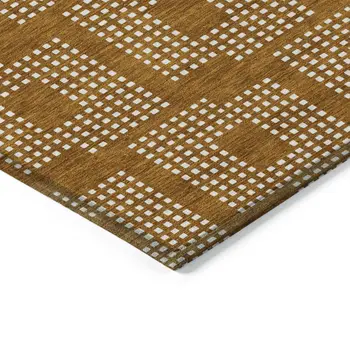 10' X 14' Terra Cotta And Ivory Geometric Washable Indoor Outdoor Area Rug