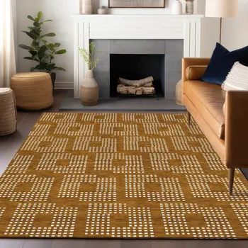 10' X 14' Terra Cotta And Ivory Geometric Washable Indoor Outdoor Area Rug