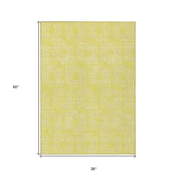 3' X 5' Yellow And Ivory Geometric Washable Indoor Outdoor Area Rug