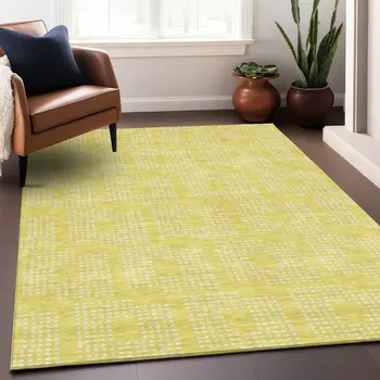 5' X 8' Yellow And Ivory Geometric Washable Indoor Outdoor Area Rug