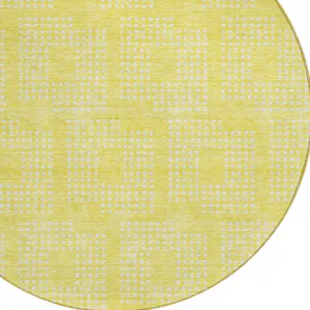 8' Yellow And Ivory Round Geometric Washable Indoor Outdoor Area Rug