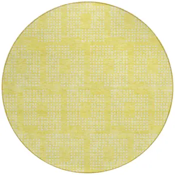 8' Yellow And Ivory Round Geometric Washable Indoor Outdoor Area Rug