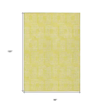 8' X 10' Yellow And Ivory Geometric Washable Indoor Outdoor Area Rug