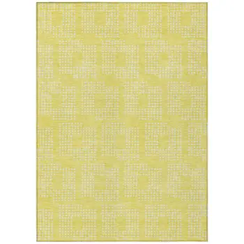 8' X 10' Yellow And Ivory Geometric Washable Indoor Outdoor Area Rug