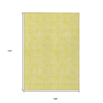 9' X 12' Yellow And Ivory Geometric Washable Indoor Outdoor Area Rug