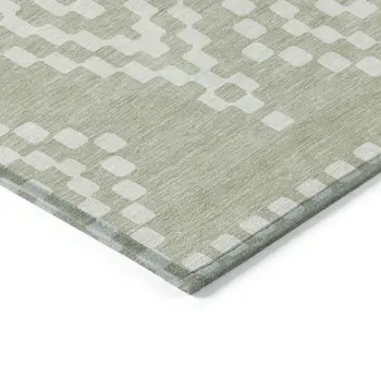 5' X 8' Artichoke Green And Ivory Geometric Washable Indoor Outdoor Area Rug