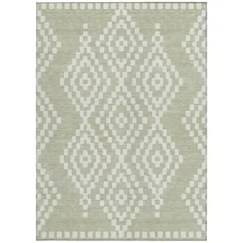 5' X 8' Artichoke Green And Ivory Geometric Washable Indoor Outdoor Area Rug