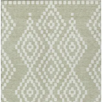 10' X 14' Artichoke Green And Ivory Geometric Washable Indoor Outdoor Area Rug