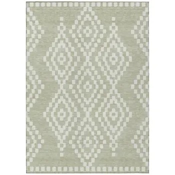 10' X 14' Artichoke Green And Ivory Geometric Washable Indoor Outdoor Area Rug