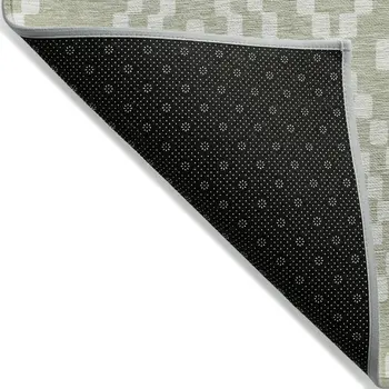10' X 14' Artichoke Green And Ivory Geometric Washable Indoor Outdoor Area Rug