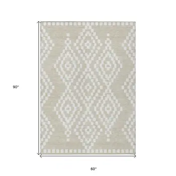 5' X 8' Beige And Ivory Geometric Washable Indoor Outdoor Area Rug