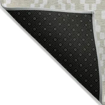 5' X 8' Beige And Ivory Geometric Washable Indoor Outdoor Area Rug