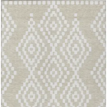 8' X 10' Beige And Ivory Geometric Washable Indoor Outdoor Area Rug