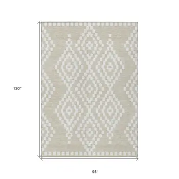 8' X 10' Beige And Ivory Geometric Washable Indoor Outdoor Area Rug