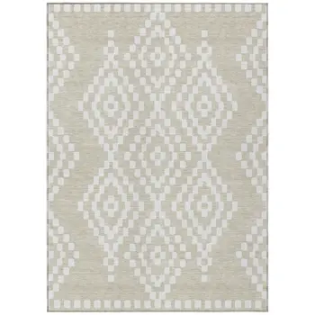8' X 10' Beige And Ivory Geometric Washable Indoor Outdoor Area Rug