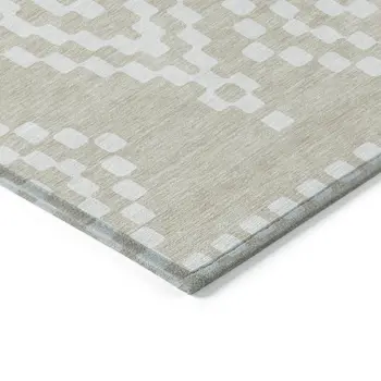 10' X 14' Beige And Ivory Geometric Washable Indoor Outdoor Area Rug