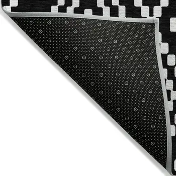 5' X 8' Black And Ivory Geometric Washable Indoor Outdoor Area Rug