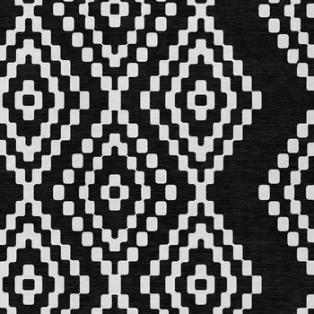 8' X 10' Black And Ivory Geometric Washable Indoor Outdoor Area Rug