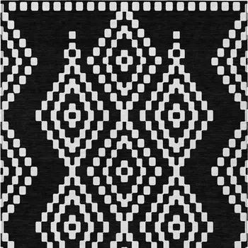 10' X 14' Black And Ivory Geometric Washable Indoor Outdoor Area Rug