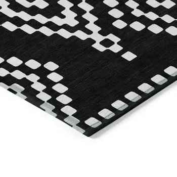 10' X 14' Black And Ivory Geometric Washable Indoor Outdoor Area Rug